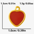Detailed size specifications for 304 stainless steel red heart enamel charm pendant - Gold Red