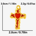 Detailed view of gold stainless steel cross pendant with red heart showing 3.0x2.0cm size - Gold Base Red Heart