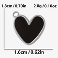 Detail of a 304 stainless steel heart pendant with black enamel finish and dimensions - Silver Black Heart Pendant (S2100-S-B)
