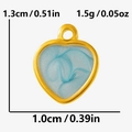 Detailed size view of a light blue enamel heart charm in 304 stainless steel frame - Gold Light Blue Marble