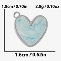 Detail showing dimensions of blue marble heart charm in 304 stainless steel for DIY jewelry - Silver Sky Blue Marble Heart Pendant (S2100-S-S)