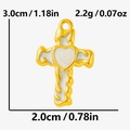 Macro detail of gold stainless steel cross heart pendant showing 3.0cm height dimensions - Gold Base White Heart