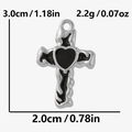 Detailed size specifications of the stainless steel cross heart pendant for DIY jewelry - Silver Base Black Heart