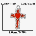 Detail view of 304 stainless steel cross heart pendant showing size 3.0cm by 2.0cm and weight - Silver Base Red Heart