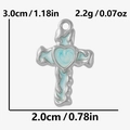 Macro shot of a 304 stainless steel blue heart cross pendant showing 3.0cm height size - Silver Base Light Blue Heart