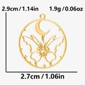 Detail showing dimensions of the gold butterfly moon hollow pendant made of 304 stainless steel - Butterfly Moon Style (S2179) / Gold