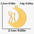 Detailed dimensions of gold moon cat pendant in 304 stainless steel for DIY jewelry - Moon Cat Style (S2186) / Gold