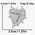 Detail view of 304 stainless steel heart pendant with dimensions and weight info - Silver