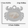 Pendentif crabe en acier inoxydable 304 argenté avec nacre naturelle et dimensions - Petit Crabe Argenté - Coquillage Blanc