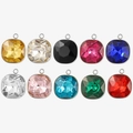 Set of 10 colorful square glass pendants with stainless steel gold plating for DIY jewelry - Silver Mixed Color