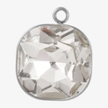 Square clear glass crystal pendant with 18k silver plated stainless steel frame - Steel White