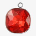 Square stainless steel pendant with red faceted glass stone in silver finish - Steel Red