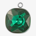 Square green glass pendant with 18k gold plated stainless steel frame jewelry part - Steel Green
