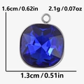 Deep blue cushion-cut glass pendant in 18k gold plated stainless steel, 1.6x1.3cm size - Steel Deep Blue