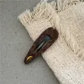 Detail of coffee-colored knitted water drop hair clip with golden Handmade metal tag - Knitted Teardrop Style (J8.2/300-B263) / Coffee
