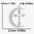 Silberner Mond-Kreuz-Anhänger aus Edelstahl 304 mit Maßen 3,0 cm Höhe und 2,2 cm Breite - Mondkreuz-Stil (S2171-S) / Stahlfarben
