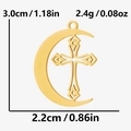Goldener hohler Mond und Kreuz Anhänger für Schmuck, 3,0cm Höhe mit Maßangaben - Mondkreuz-Stil (S2171-G) / Gold