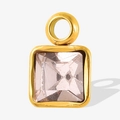 Quadratischer vergoldeter Edelstahl-Anhänger mit rosa Kristall und dicker Öse - Gold Rosa Stil