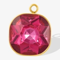 Square rose red crystal pendant with 18k gold plated stainless steel edges and top loop - Gold Rose Red