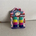 Close-up of colorful high-elastic hair ties for girls on a cute pink display card - Style E (Cartoon Girl Card)