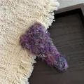 Detail of a purple textured knit triangle hair clip with subtle gold thread accents - B5.2 Purple Triangle (Snap Clip)