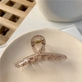 Gros plan d'une pince à cheveux croisée transparente sur un plateau décoratif - Métal canon