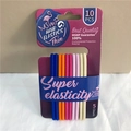 Set de 10 gomas elásticas para el pelo en cinco colores sobre cartón morado - Tarjeta Púrpura Rosa