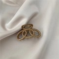 Retro faux wood grain hair claw clip with interlocking rings design on silk fabric - C1.4 Triple Ring