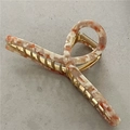 Elegant 14cm acetate hair claw clip with marble texture and golden metal base - Pink White (Cross)