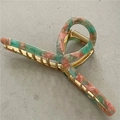 Elegant 14cm acetate alloy hair claw clip with pink and green marble resin finish - Green Pink (Cross)
