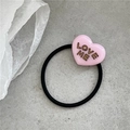 Pink heart hair tie with LOVE ME text on black elastic band for girls - Pink