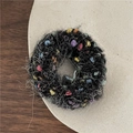 Plush black hair tie with colorful polka dots, cute winter ponytail accessory for women - Iridescent Black