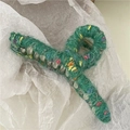 Sweet green wool yarn wrapped claw clip with colorful fiber dots and metal spring - Green