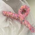 Sweet pink wool yarn wrapped hair claw clip with colorful fiber pom poms for women - Rose Pink