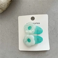 Mint green jelly texture round hair clips with white marble floral pattern for girls - White Flower Style