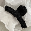 Chic black plush hair claw clip in faux lamb wool for autumn and winter hairstyles - Black