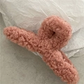 Pink plush faux fur hair claw clip with large crisscross design for autumn and winter - Dusty Pink