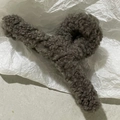 Cute dark brown plush lamb wool hair claw clip with cross twist design for women - Dark Gray