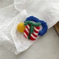 Süßer blauer Haargummi mit gelber Filzkugel und rot gestreiftem Weihnachtsgeschenk-Dekor - Roter Geschenk Stil (J101-C10) / Rot