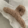 Pinza per capelli in pile teddy marrone, grande accessorio per capelli a croce da 13 cm - Cachi