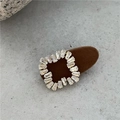 Square gold geometric hair clip with step-cut clear zircon stones in a claw setting - Coffee Square