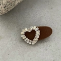 Pince à cheveux cœur en velours marron avec cristaux de zircon pour un look élégant - Cœur Café