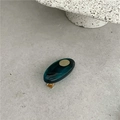 Pasador de pelo ovalado en resina jaspeada verde oscuro con detalle de logo dorado - Pequeño (Aprox 4x1.7cm) / Transparente Azul Verde Pequeño (Etiqueta Dorada)