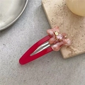 Haarspeld met roze marmeren beer van hars en hart-strassteen op rode metalen basis - Roze Beer (J5.4)