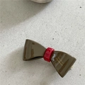 Detail of olive green acetate bow hair clip with gold Amy Bear Handmade engraving - Grey Coffee