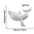 Vue détaillée des dimensions du pendentif baleine en acier 304 mesurant 29mm par 22mm - Style Argent (S2545-S)