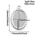 Détail du support de pendentif ovale en acier avec bord perlé et dimensions - Argenté