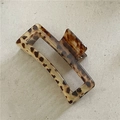 Detailed macro view of large rectangular hair claw clip with vintage leopard tortoiseshell pattern - Leopard Print Rectangle Claw Clip