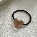 Close-up of a brown heart resin hair tie with a high-elasticity braided rope design - Light Coffee