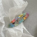 Detail showing marble texture acetate hair clip with pink and purple pastel tones - Oval BB Clip / Multicolor Gradient